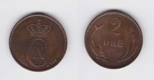 2 Öre Kupfer Münze Dänemark 1906 Delphin (133558)