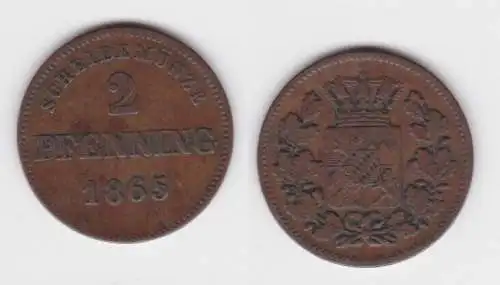 2 Pfennige Kupfer Münze Bayern 1865 ss (143366)