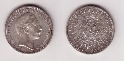 3 Mark Silbermünze Preussen Kaiser Wilhelm II 1908 Jäger 103  (115924)