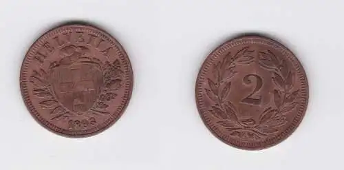 2 Rappen Kupfer Münze Schweiz 1893 B (124474)