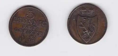 3 Pfennige Kupfer Münze Reuss ältere Linie 1833 f.vz (130495)