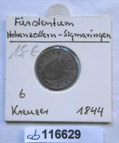 6 Kreuzer Silber Münze Hohenzollern Sigmaringen Carl 1844 (116629)