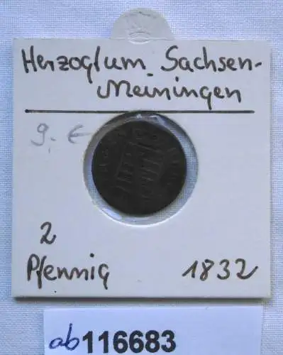2 Pfennig Kupfer Münze Sachsen Meiningen Bernhard Erich Freund 1832 (116683)