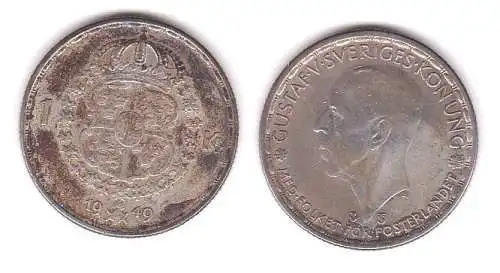 1 Krone Silber Münze Schweden 1949 (114440)