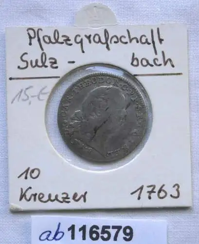 10 Kreuzer Silber Münze Pfalz Kurlinie Karl Theodor 1763 (116579)