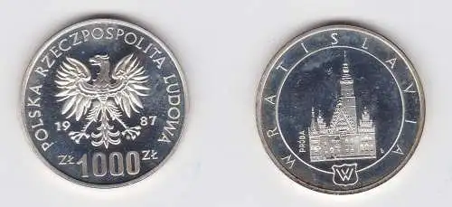 1000 Zloty Silber Münze Polen Rathaus Breslau Probe 1987 PP (131273)