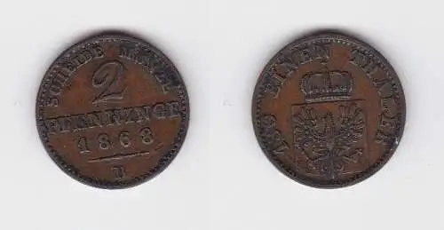 2 Pfennige Kupfer Münze Preussen 1868 B (130261)