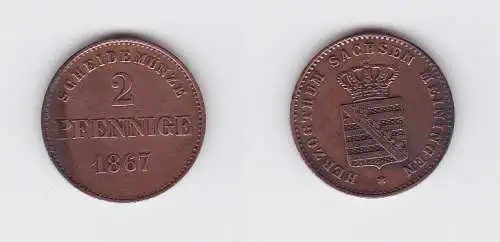 2 Pfennig Kupfer Münze Sachsen-Meiningen 1867 (130218)