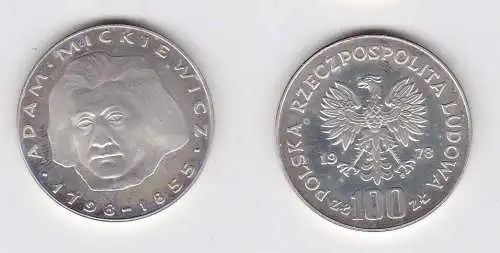 100 Zloty Silber Münze Polen Adam Mickiewicz 1978 PP (131253)