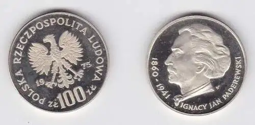 100 Zloty Silber Münze Polen Ignacy Jan Paderewski 1975 PP (130938)