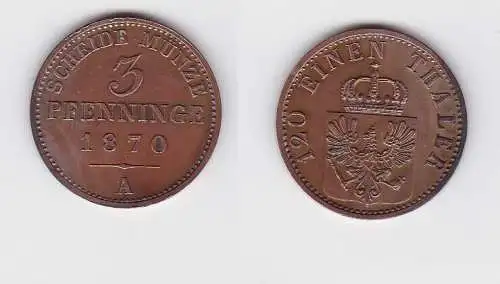 3 Pfennige Kupfer Münze Preussen 1870 A (130443)
