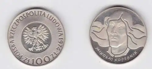 100 Zloty Silber Münze Polen Nikolaus Kopernikus 1974 PP (131402)