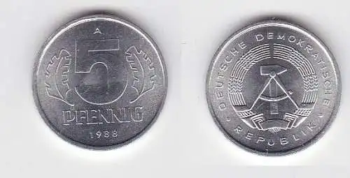 5 Pfennig Aluminium Münze DDR 1988 Stempelglanz (130427)
