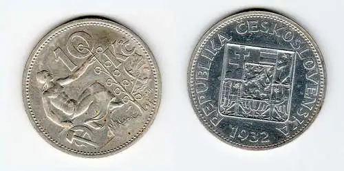 10 Kronen Silber Münze Tschechoslowakei 1932 (129973)