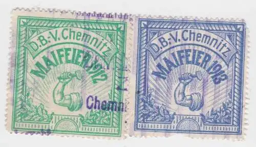 2 seltene Gewerkschafts Spendenmarken Chemnitz Maifeier 1912/1913 (44486)