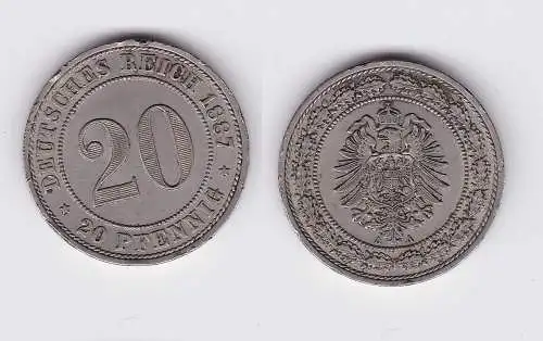 20 Pfennig Nickel Münze Kaiserreich 1887 A, Jäger 6  (113939)