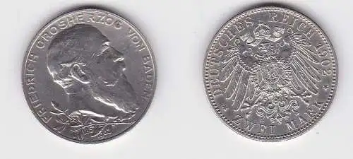 2 Mark Silber Münze Baden Großherzog Friedrich Regierungsjubiläum 1902 (131002)