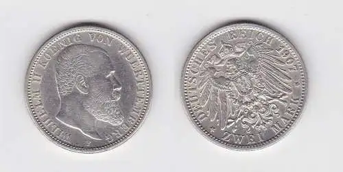 2 Mark Silber Münze Württemberg König Wilhelm II 1907 F Jäger 102 (131025)