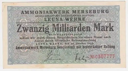 20 Milliarden Mark 1923 Banknote Ammoniakwerk Merseburg Leuna Werke (100061)