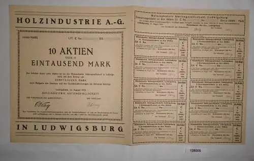 1000 Mark Zehn Aktien Holzindustrie AG Ludwigsburg August 1923 (128005)