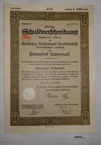 1000 Reichsmark Schuldverschreibung Dt.Rentenbank Kreditanstalt Berlin (128045)