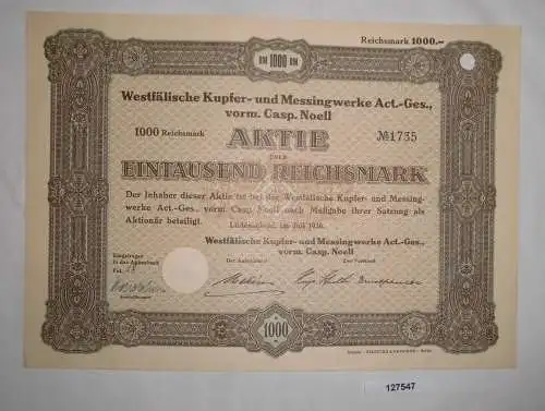 1000 Reichsmark Aktie Westfälische Kupfer- & Messingwerke AG Juli 1936 (127547)