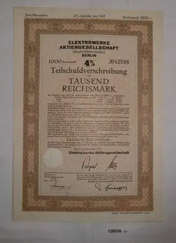 1000 Reichsmark Aktie Elektrowerke AG Berlin November 1943 (128226)