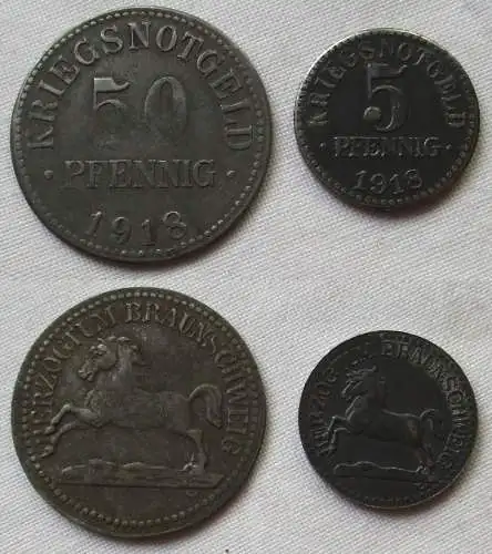 2 x Eisen Notmünzen Herzogtum Braunschweig 5 - 50 Pfennig 1918 (117411)
