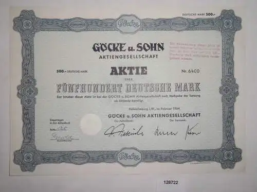 500 Mark Aktie Göcke und Sohn AG Hohenlimburg in Westfalen Mai 1952 (128722)