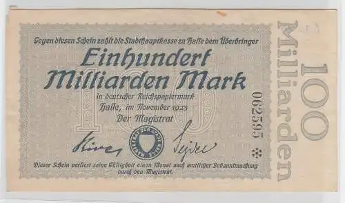 100 Milliarden Mark Inflation Banknote Stadthauptkasse Halle 1923 (111317)