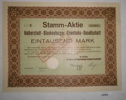 1000 Mark Aktie Halberstadt-Blankenburger Eisenbahn-Gesellschaft 1922 (127076)
