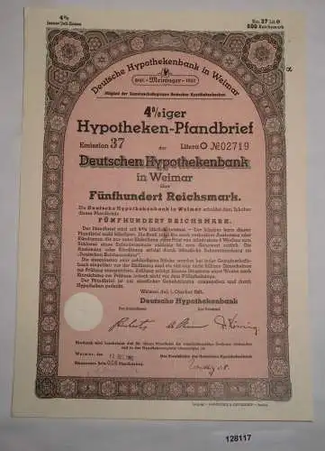 500 RM Pfandbrief Deutsche Hypothekenbank Weimar 1. Oktober 1942 (128117)