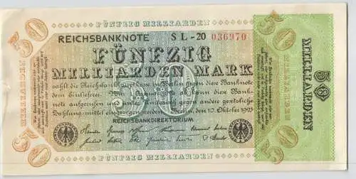 50 Milliarden Mark Banknote Inflation 10.10.1923 Rosenberg Nr.117 b UNC (129150)