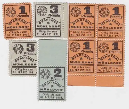 5 x 1,2 & 2 x 3 Pfennig Banknoten Notgeld Stadtrat Mühldorf 1921 (123582)