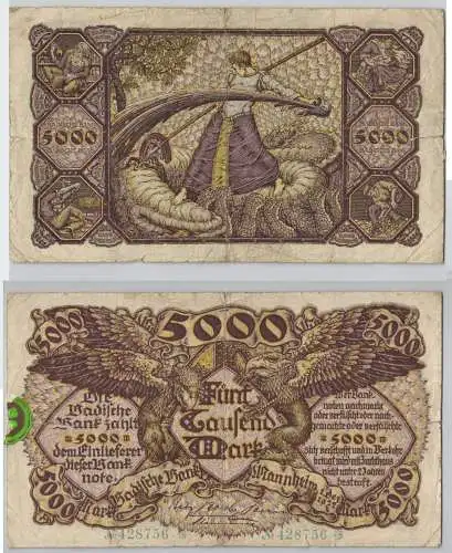 5000 Mark Banknote Badische Bank Mannheim 1.12.1922 (129492)