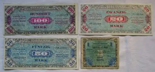4 Banknoten 1 bis 100 Mark alliierte Besatzung 1944 (129479)