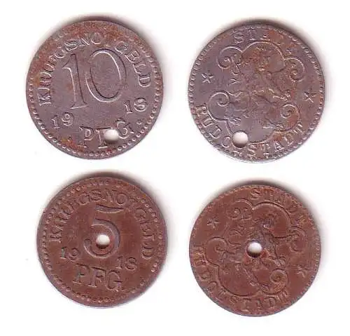 5 und 10 Pfennig Notgeld Eisen Münzen Stadt Rudolstadt 1918 (112483)