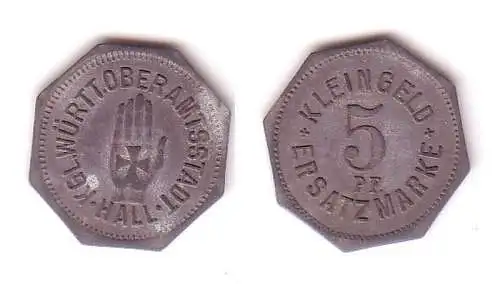 5 Pfennig Notgeld Zink Münze Oberamtstadt Hall o.J. (112552)