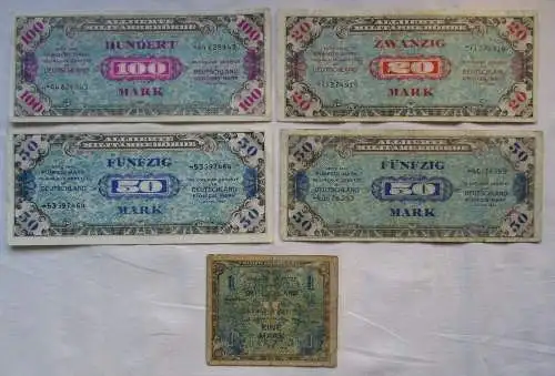 5 Banknoten 1 bis 100 Mark alliierte Besatzung 1944 (129408)