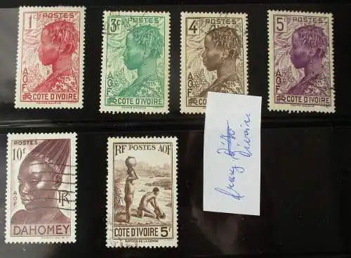 Kleine Briefmarkensammlung mit 6 Briefmarken Elfenbeinküste um 1920 (140732)