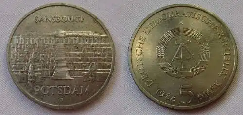DDR Gedenk Münze 5 Mark Potsdam Sanssouci 1986 (116832)