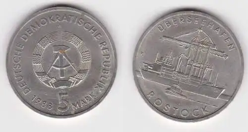 DDR Gedenk Münze 5 Mark Überseehafen Rostock 1988 Stempelglanz (140496)