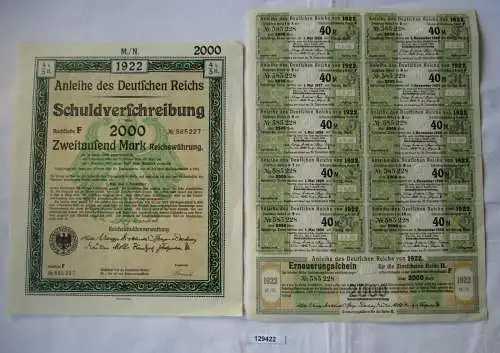 2000 Mark Aktie Schuldenverschreibung deutsches Reich Berlin 01.08.1922 (129422)
