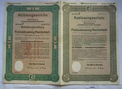 25 RM Schuldverschreibung Sächsische Landeshauptstadt Dresden 10.4.1929 (129634)