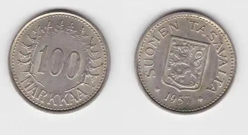 100 Markkaa Silber Münze Finnland 1957 (151796)