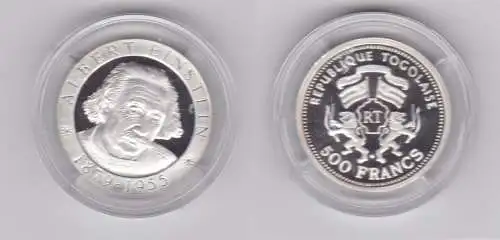 500 Francs Silber Münze Togo 2005 Albert Einstein 1879-1955 (152261)