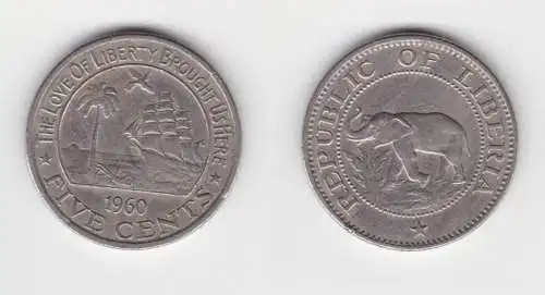 5 Cents Kupfer-Nickel Münze Liberia 1960 (151617)