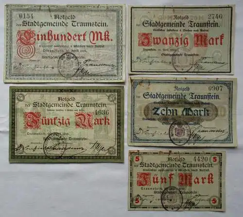5 Banknoten Notgeld Stadtgemeinde Traunstein 20.April 1919 (125183)