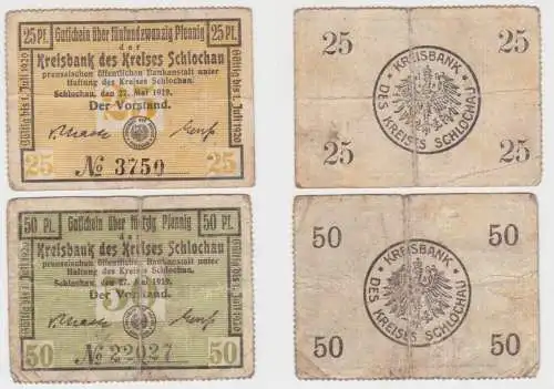 25 & 50 Pfennig Banknoten Notgeld Kreisbank Schlochau 27.Mai 1919 (142476)