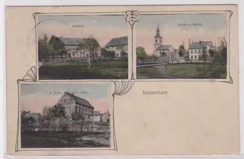 900393 Mehrbild Ak Nauenhain Gasthof, Kirche, Schule usw. 1913